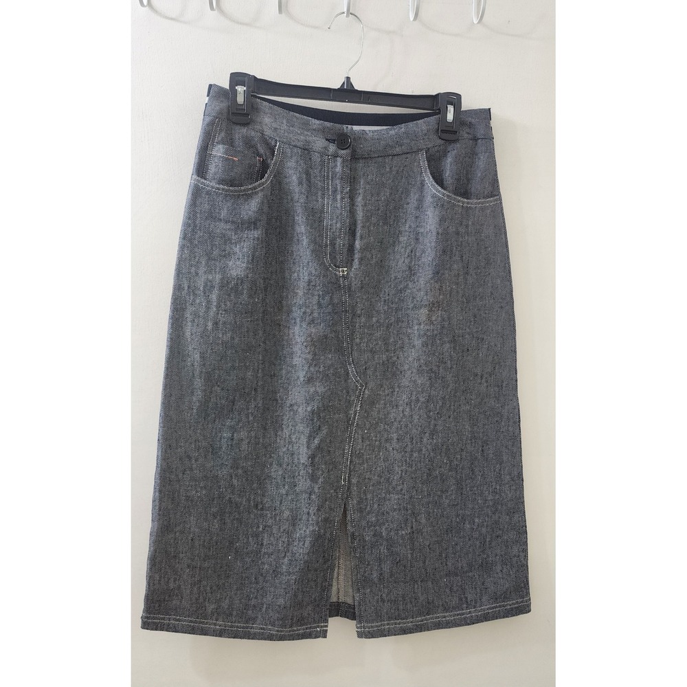 Devernois Denim Midi Skirt Dark Indigo Front Slit NWT